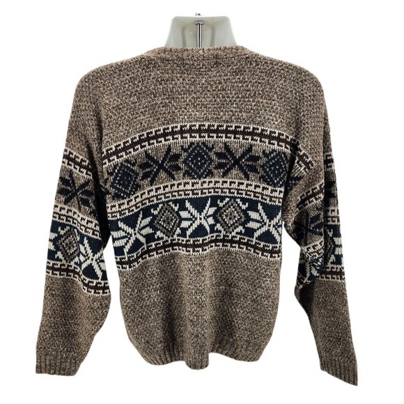 Vintage David Taylor Mens Large Sweater Nordic Snowflake Retro Brown White 1980s - Picture 3 of 8